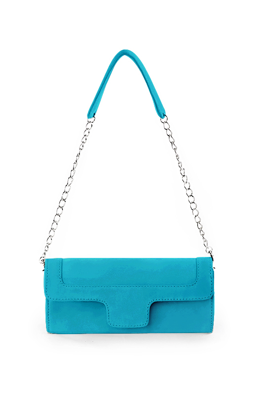 Dress clutch for wedding and parties in turquoise blue leather - Top view